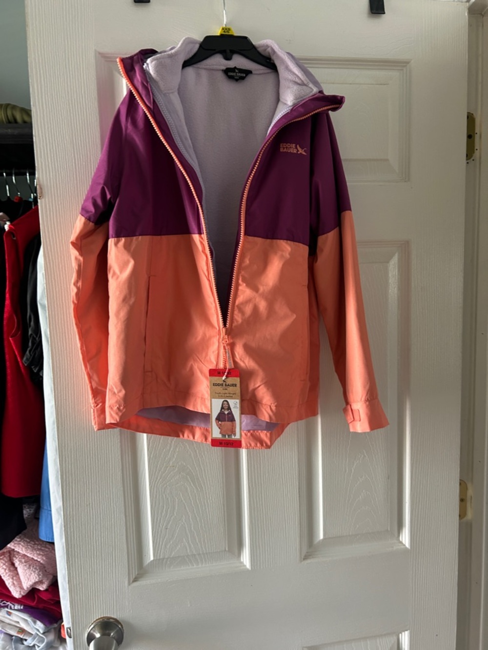Eddie Bauer Purple and Peach Colorblock Hooded Jacket